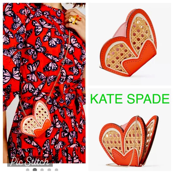 KATE SPADE Butterfly crossbody coin wallet on chain pink orange neutral - Picture 1 of 16